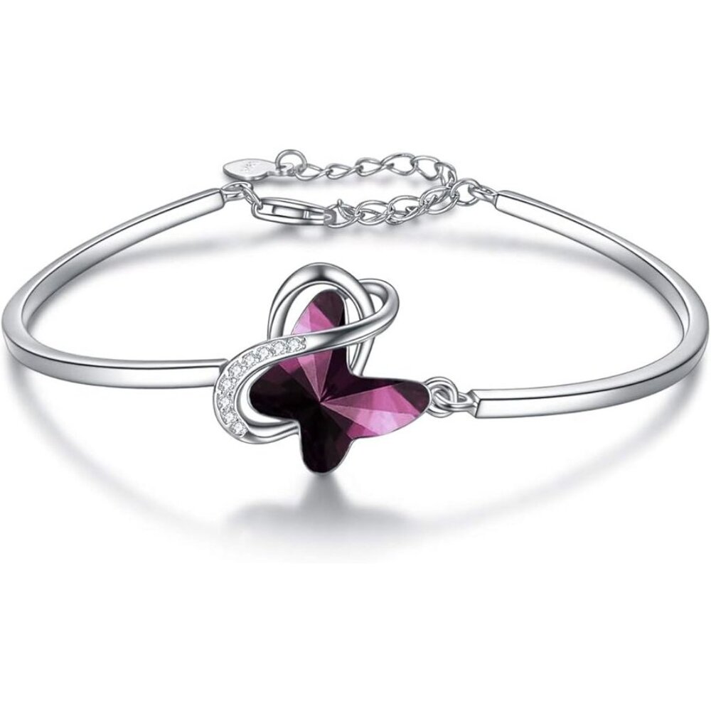 Infinity Butterfly - Purple  Silver Butterfly Bangle Bracelet Crystal